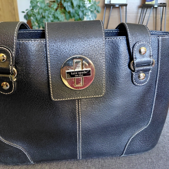 Kate Spade Black Leather Tote with Gold Accents - Picture 1 of 13